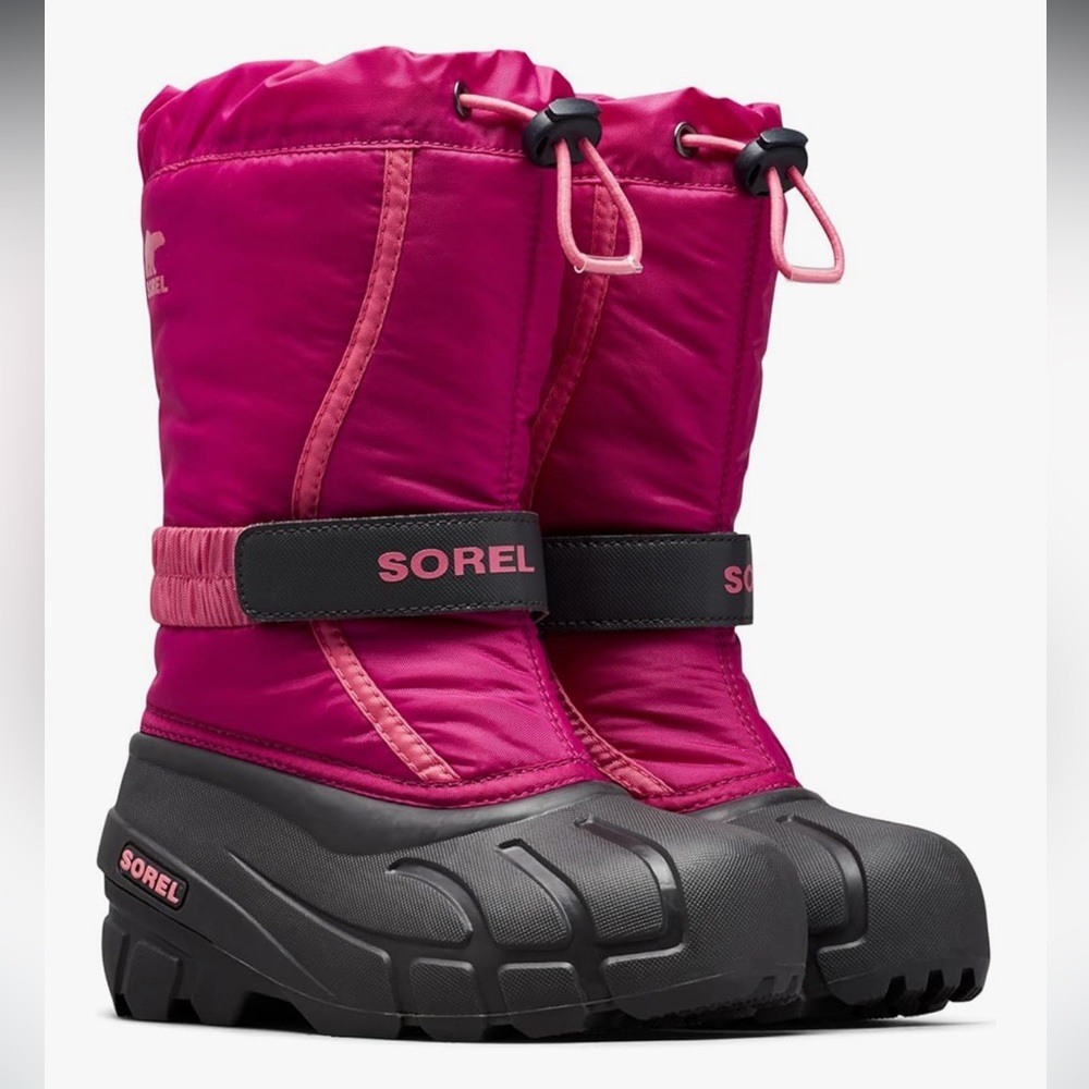 SOREL Flurry Kids Waterproof Winter Snow Boots Pink Black Size 3 Youth